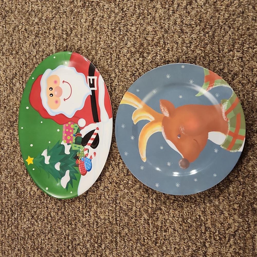 🎄Holiday Santa and Reindeer Melamine Snack Trays